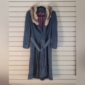Youthcraft Vintage Blue Fur Collar Long Coat Size Small